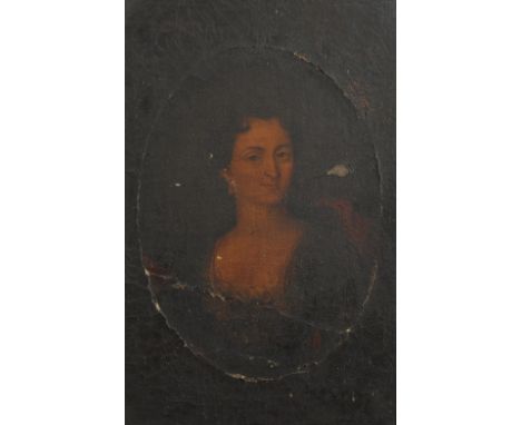 Circle of Godfrey Kneller (1646-1723) British. Portrait of a Lady in a Painted Oval, Oil on Canvas, In a Carved Giltwood Fram