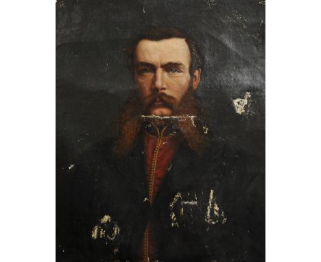 19th Century English School. Portrait of a Bearded Man in Military Uniform, Oil on Unstretched Canvas, 29.5" x 24.75".