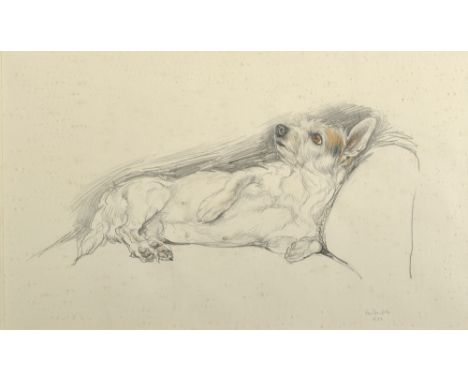 Vere Lucy Temple (1898-1981) British. Study of a Reclining Terrier on a Sofa, Pencil, Signed and Dated 1933, 10.75" x 17.5".