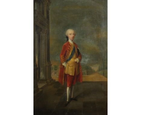 Charles Philips (1708-1747) British. A Full Length Portrait of Frederick, Prince of Wales circa 1736, wearing a Red Coat and 
