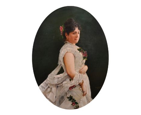 Emanuella Sebastian (19th Century) Italian. Portrait of an Italian Beauty, Dressed in White, Oil on Canvas, Signed, Inscribed