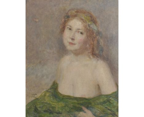 Attributed to Miksa Timar-Thein (1874-1940) Hungarian. A Bust Portrait of a Young Lady with a Green Shawl, Oil on Canvas, Sig