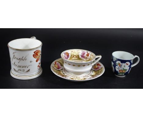 18THC WORCESTER CUP &amp; ENGLISH PORCELAIN a mixed lot including a late 18thc blue scale Worcester coffee cup painted with p