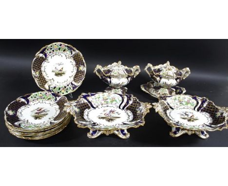 LARGE 19THC ENGLISH PORCELAIN DINNER SERVICE - BIRDS &amp; FLOWERS a large dinner service with pattern no 89, each item paint