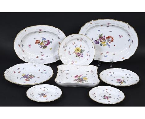 LARGE MEISSEN DINNER SERVICE a large 63 piece dinner service, each brightly painted with a central floral spray and smaller s