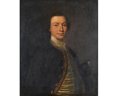 ATTRIBUTED TO FRANS VAN DER MIJN (1719-1783) PORTRAIT OF A GENTLEMAN Half length, wearing a dark coat, satin waistcoat and wh