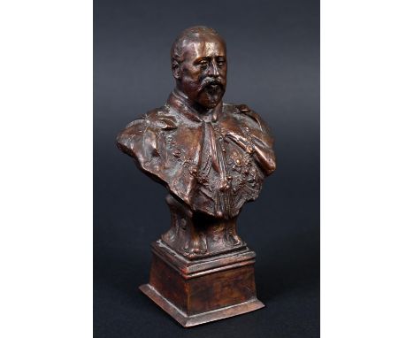 BRONZE BUST OF KING EDWARD VII - ELKINGTON &amp; CO a bronze portrait bust of King Edward VII, made in 1901 to commemorate hi