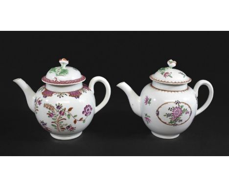 WORCESTER PORCELAIN TEAPOT &amp; COVER painted in Compagnie des Indes style, painted with flowers in gilt edged panels, and w