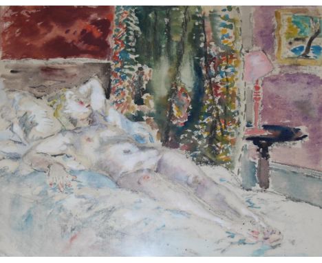 •MARGARET FISHER PROUT, ARA (1875-1963) RECLINING NUDE Watercolour and charcoal 30.5 x 39cm. Provenance: Studio sale of Vince