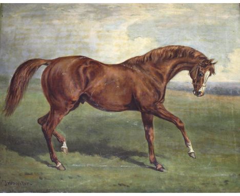 CIRCLE OF JOHN DUVALL (1816-1892) TRUMPETER, A LIGHT BAY HUNTER IN A FIELD Inscribed Trumpeter, oil on canvas, gilt frame,&nb