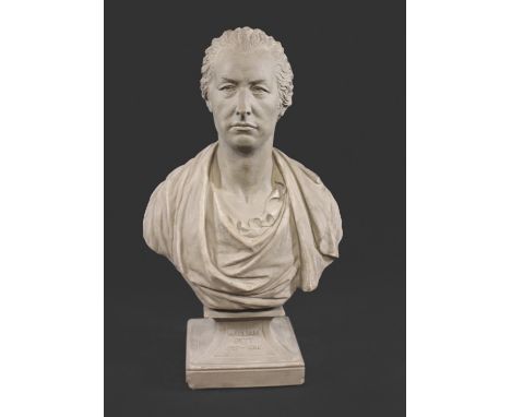 RARE ROYAL DOULTON BUST - WILLIAM PITT, POLITICAL INTEREST a grey terracotta portrait bust of William Pitt, 1759-1806, made c