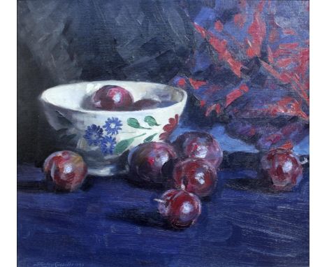 •STANLEY CURSITER, RSA (1887-1976) PLUMS Signed and dated 1958, oil on canvasboard 39 x 43.5cm. Provenance: Glasgow, T. &amp;