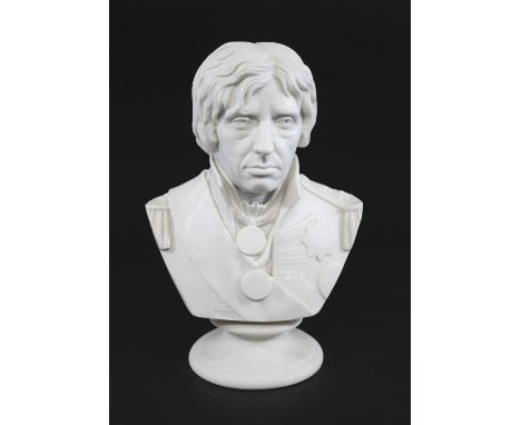 PARIAN BUST OF VICE ADMIRAL NELSON - JOS PITTS a parian bust of Nelson, mounted on a socle base. With inscription to the reve