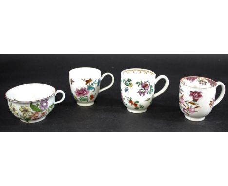WORCESTER TEACUP an unusual cup painted with vines bearing fruit or nuts and sprays of flowers, with psuedo crossed swords ma