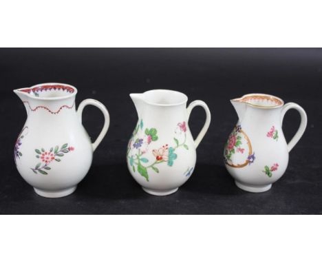 WORCESTER PORCELAIN SPARROW BEAK JUG painted with a colourful floral spray  below the spout and a smaller sprig of flowers, 9