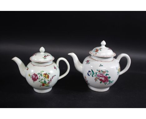 LIVERPOOL JOHN PENNINGTON TEAPOT &amp; COVER the domed cover with a pointed finial, painted with colourful flower sprays and 