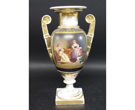 LARGE FRENCH PORCELAIN VASE probably late 19thc, the large vase painted with ladies seated and standing around a sofa, the re