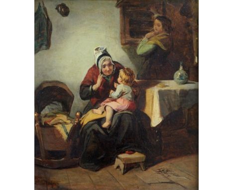 ROBERT THORBURN ROSS, RSA (1816-1876) GRANNY KNOWS BEST Signed and dated 1868, oil on canvas 31.5 x 27cm. ++ Old lining; a li