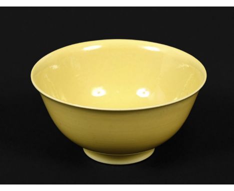 CHINESE IMPERIAL YELLOW BOWL - KANGXI (1662-1722) a small Kangxi mark and period Imperial yellow monochrome bowl, with a roun