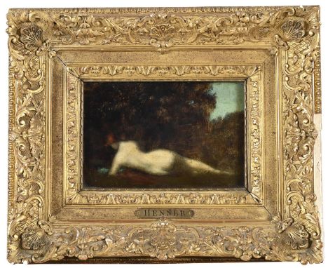 JEAN JACQUES HENNER (1829-1905) STUDY FOR OR AFTER `LA REVERIE` Oil on canvas 15.5 x 23.5cm. Provenance: Paris, Sothebys, Nov