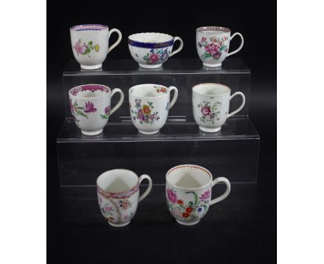 18THC COFFEE CUPS various coffee cups including a Worcester coffee cup with loop handle and painted with sprays of flowers,  