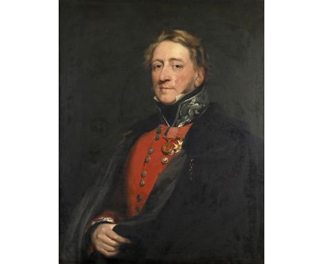 CIRCLE OF SIR JOHN WATSON GORDON, PRSA, RA (1788-1864) PORTRAIT OF A BRITISH ARMY OFFICER Half length, wearing a red tunic wi