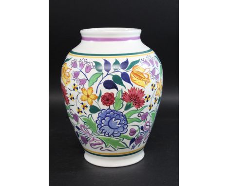 LARGE POOLE POTTERY VASE a large circa 1950's vase, brightly painted with a variety of flowers and foliage. Marked to the bas