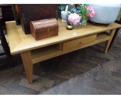 Long light oak coffee table fitted drawer