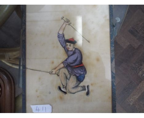 Horse figure table lamp and a pair of Chinese silk watercolour paintings