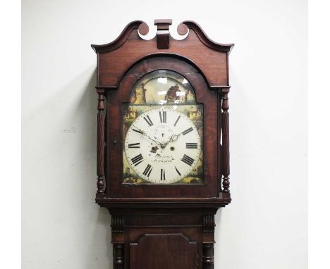 19th century mahogany longcase clock, the painted 13" dial named Evan Evans Aberayron, painted with a ship aperture, 240cm hi