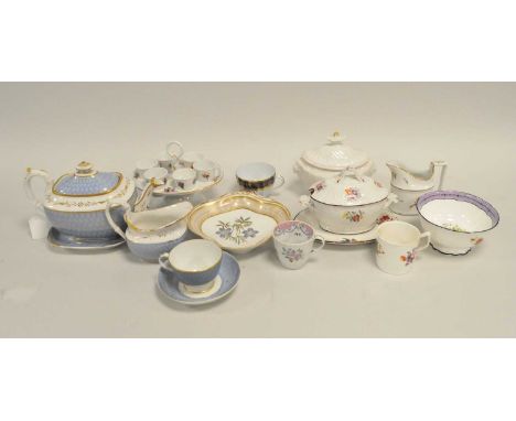 A collection of Coalport tea, coffee and dessert ware circa 1800-1815 including a lavender blue ground teapot, cover and stan