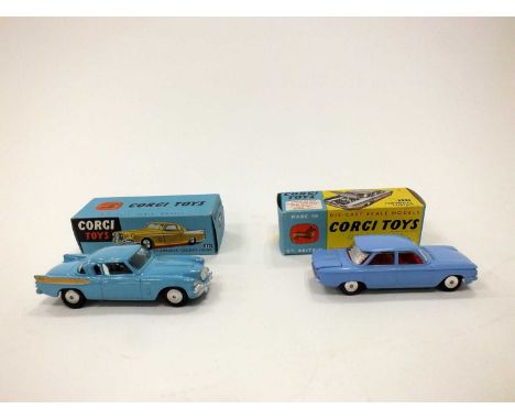 A Studebaker Golden Hawk in blue with gold fin flashes, box marked together with a Corgi Corvair, box marked, with Corgi club