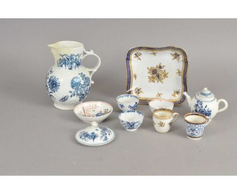 A collection of eighteenth-century and early 19th century English porcelain including a Caughley 'Lily' coffee cup; 'Dresden 