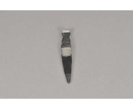 A small Scottish silver-mounted sgian dubh, with hardstone set pommel and leather-clad scabbard inscribed 'Ian', overall leng