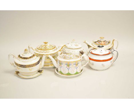 A collection of English teapots, covers and stands early 19th century including a Coalport 'Japan' imari' teapot; Spode new o