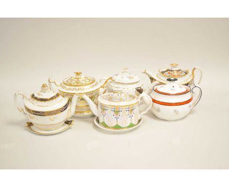 A collection of English teapots, covers and stands early 19th century including a Coalport 'Japan' imari' teapot; Spode new o