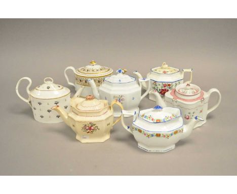 A collection of assorted English teapots and covers, early 19th century including a Derby 'Old Oval' teapot and cover, probab