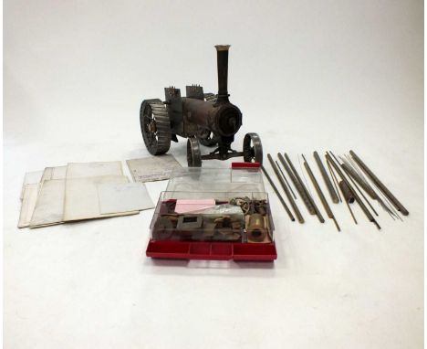 A large home-built William Allchin live steam brass model station engine, sold alongside associated casting elements, rods an