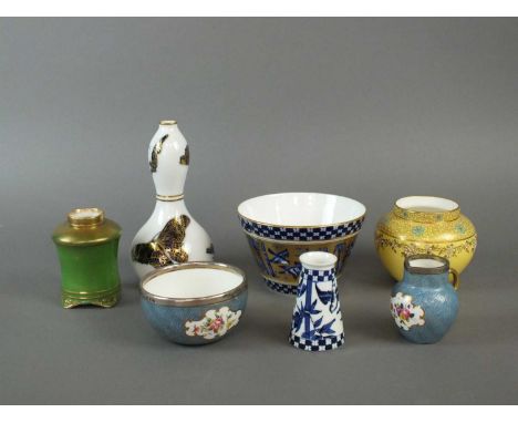 An interesting group of Coalport late 19th/early 20th century including a 'Japanese Grove' bowl and miniature vase, 13.5cm di