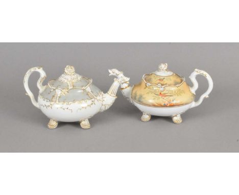 A H. &amp; R.Daniel teapot and cover circa 1830 painted with exotic birds on a buff ground, raised on four shell feet, the co