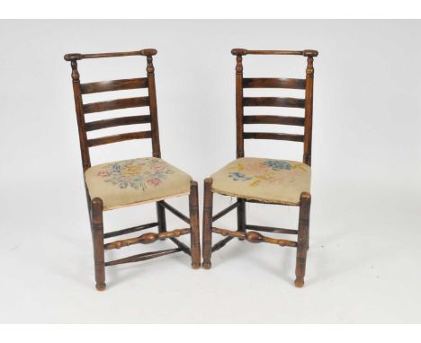 A near pair of 19th century ash, Cheshire, Lancashire ladder back chairs (2)