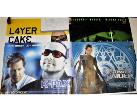 Four cinema advertising posters "Lara Croft Tomb Raider" (102 x 76cm), "K-Pax" (102 x 76cm), "L4yer Cake" (102 x 76cm) and "A