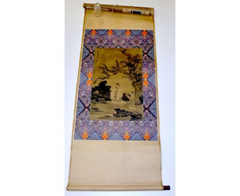 A Chinese late 20th century decorative scroll of sage and servant scene, W. 73cm.