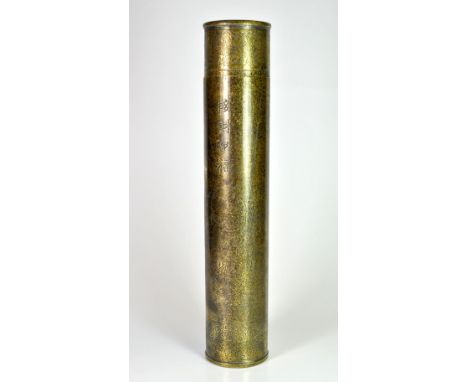 A Chinese incised brass scroll case, L. 34cm.