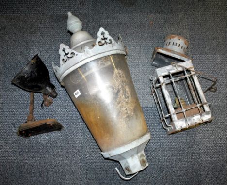A vintage anglepoise lamp, street lamp and paraffin lamp.