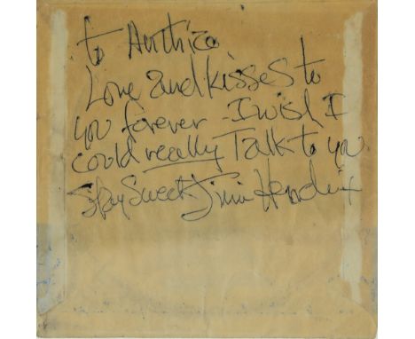 Jimi Hendrix Experience Autographs: Jimi Hendrix signed guitar string packet with personal message, obtained 1967 by vendor, 