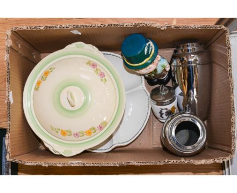 Two Beldray chrome plated vases 1930s, a Newhall Nirvana shape 1930s tureen and cover and another bowl, a sewing dish 'Adelhi