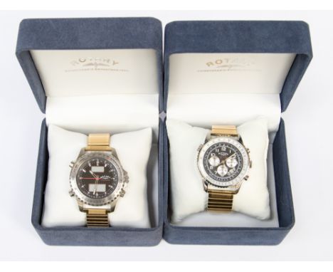 Two gentleman's Rotary bracelet chronograph stainless steel and gold plate (2)  