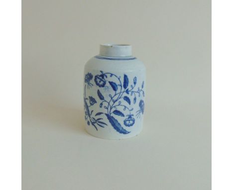 A Worcester blue and white tea caddy, Three Flowers pattern, circa 1780, 11 cm high approxProvenance - The Late Noel Howard C