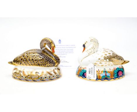 Royal Crown Derby first quality Golden Jubilee Black Swan, limited edition 0545/2002, with certificate, with a White Swan (2 